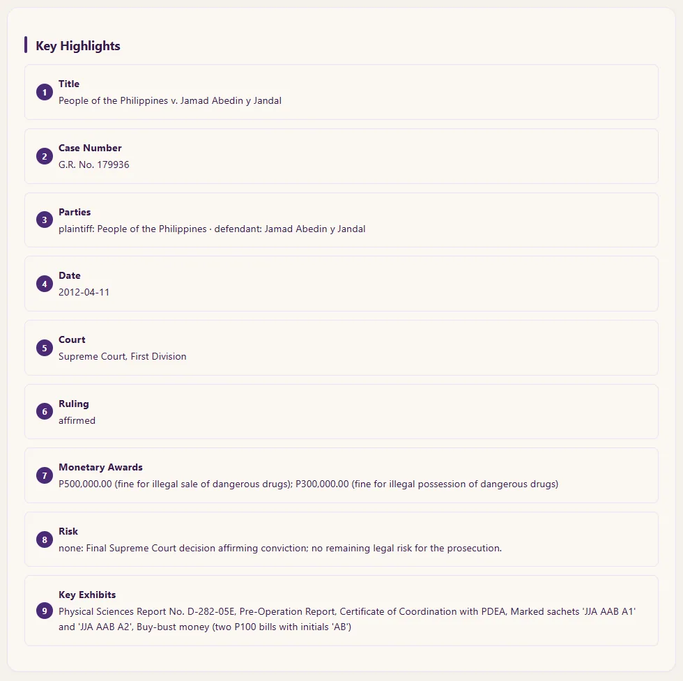 Visual Digest Key Highlights card — title, case number, parties, date, court, ruling, risk, and key exhibits pulled from the decision