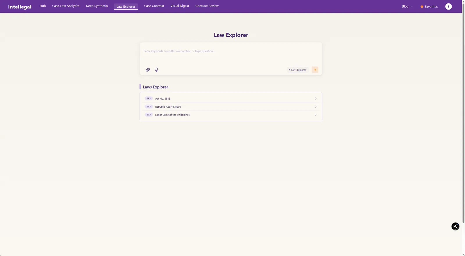 Intellegal Law Explorer — search Philippine law by number, title, or plain-language question