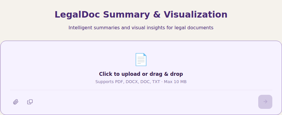 Visual Digest upload screen accepting PDF, DOCX, DOC, and TXT up to 10 MB